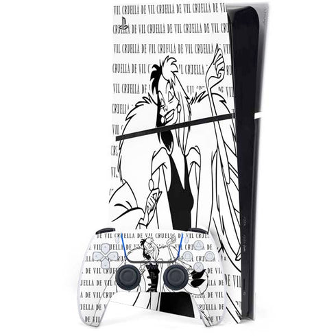 Disney Villains Cruella de Vil Black and White PS5 Slim Digital Edition Bundle Skin