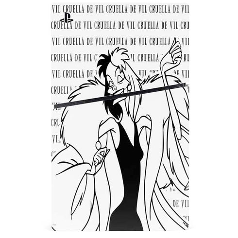 Disney Villains Cruella de Vil Black and White PS5 Slim Digital Edition Bundle Skin