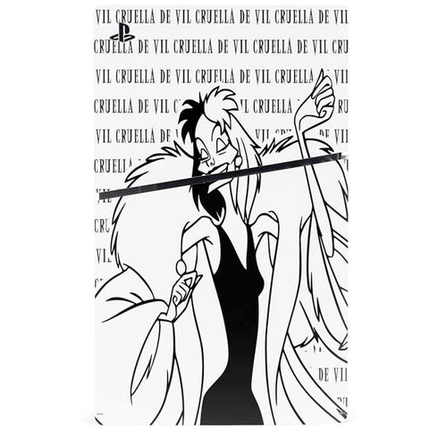 Disney Villains Cruella de Vil Black and White PS5 Slim Digital Edition Console Skin