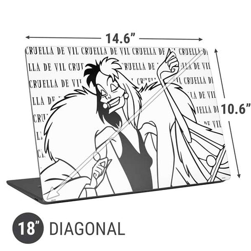 Disney Villains Cruella de Vil Black and White Universal Laptop 18in (14.6 x 10.6in) Skin