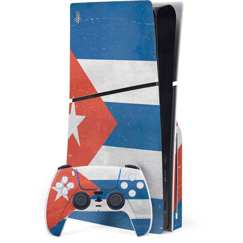 Cuban Flag Distressed PS5 Slim Disk Bundle Skin