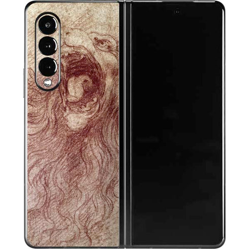 Leonardo da Vinci Sketch of a roaring lion Galaxy Z Fold3 5G Skin