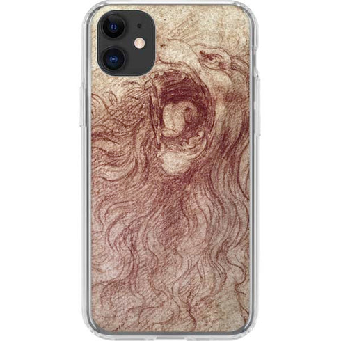 da Vinci - Sketch of a roaring lion by Da Vinci iPhone 11 Clear Case