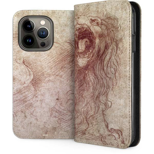 Leonardo da Vinci Sketch of a roaring lion iPhone 13 Pro Folio Case