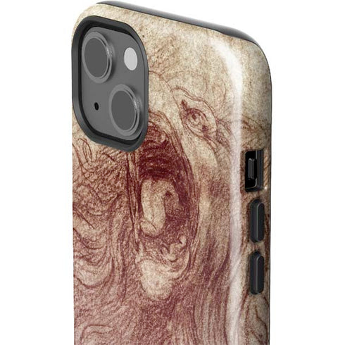 da Vinci - Sketch of a roaring lion by Da Vinci iPhone 15 Plus Impact Case