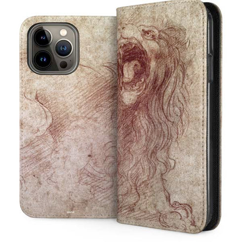 Leonardo da Vinci Sketch of a roaring lion iPhone 14 Pro Max Folio Case