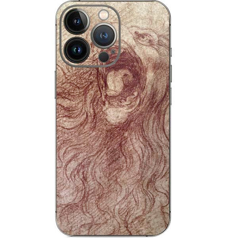 Leonardo da Vinci Sketch of a roaring lion iPhone 14 Pro Skin
