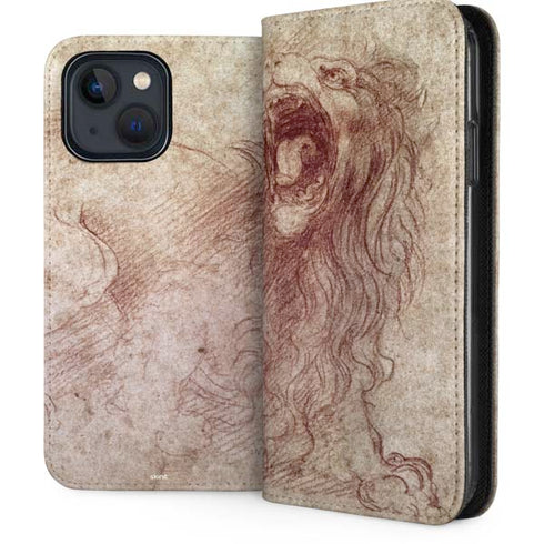 da Vinci - Sketch of a roaring lion by Da Vinci iPhone 15 Plus Folio Case