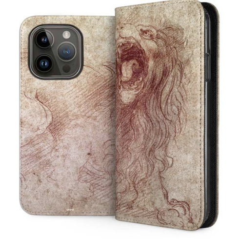 da Vinci - Sketch of a roaring lion by Da Vinci iPhone 15 Pro Folio Case