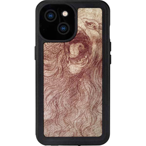 da Vinci - Sketch of a roaring lion by Da Vinci iPhone 15 Waterproof Case