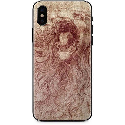 Leonardo da Vinci Sketch of a roaring lion iPhone X Skin
