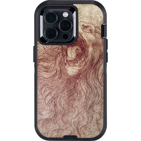 da Vinci - Sketch of a roaring lion by Da Vinci Otterbox Defender iPhone Skin