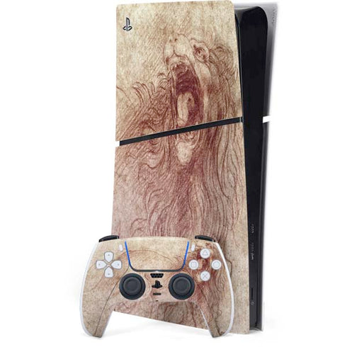 da Vinci - Sketch of a roaring lion by Da Vinci PS5 Slim Digital Edition Console Skin