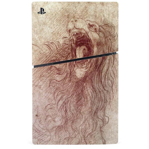 da Vinci - Sketch of a roaring lion by Da Vinci PS5 Slim Digital Edition Console Skin