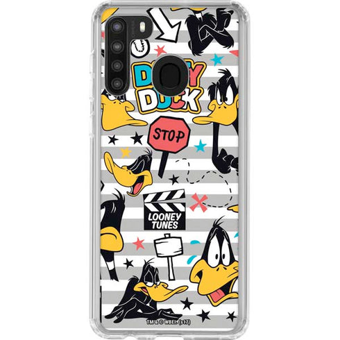 Looney Tunes Daffy Duck Striped Patches Galaxy A21 Clear Case