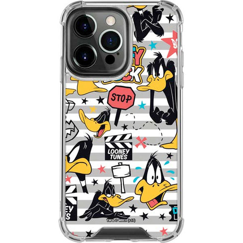 Looney Tunes Daffy Duck Striped Patches iPhone 15 Pro Clear Case