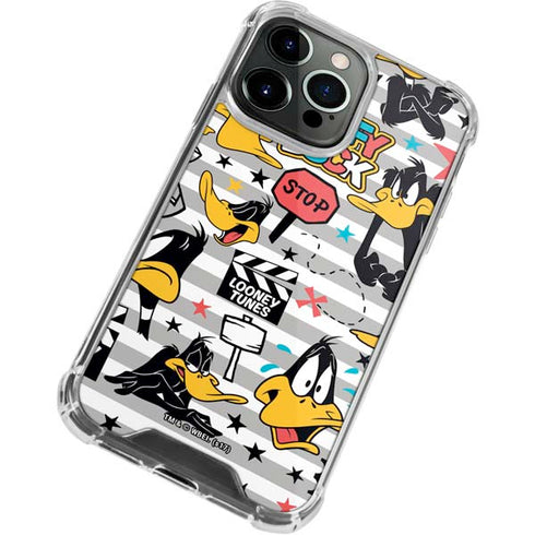 Looney Tunes Daffy Duck Striped Patches iPhone 15 Pro Max Clear Case