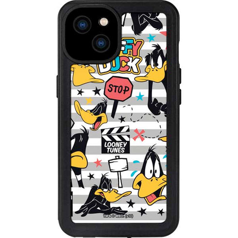 Looney Tunes Daffy Duck Striped Patches iPhone 15 Plus Waterproof Case