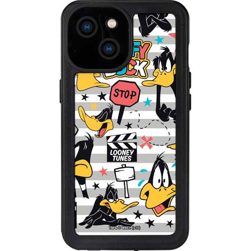 Looney Tunes Daffy Duck Striped Patches iPhone 15 Waterproof Case