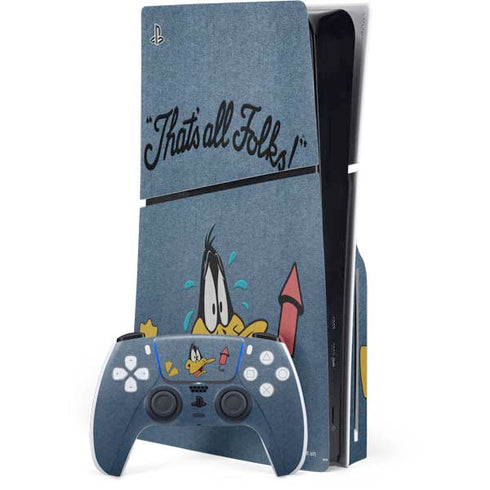 Looney Tunes Daffy Duck Thats All Folks PS5 Slim Disk Bundle Skin