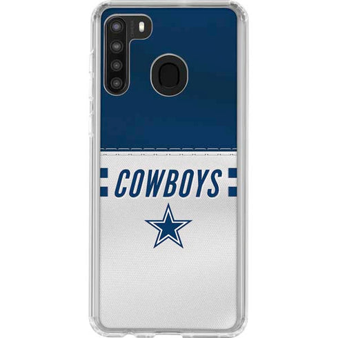 NFL Dallas Cowboys White Striped Galaxy A21 Clear Case