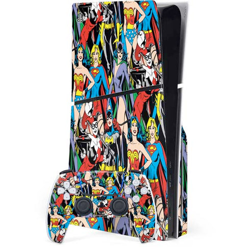 DC Comics Wonder Woman DC Bombshells Characters Pattern PS5 Slim Disk Bundle Skin
