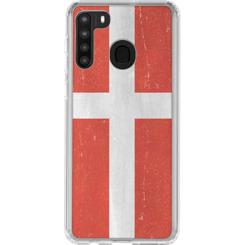 Denmark Flag Distressed Galaxy A21 Clear Case