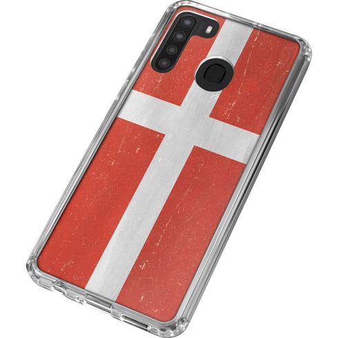 Denmark Flag Distressed Galaxy A21 Clear Case