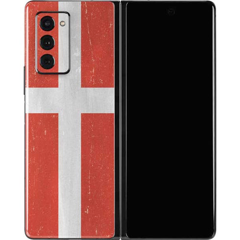 Denmark Flag Distressed Galaxy Z Fold2 5G Skin