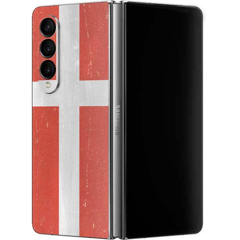 Denmark Flag Distressed Galaxy Z Fold4 5G Skin