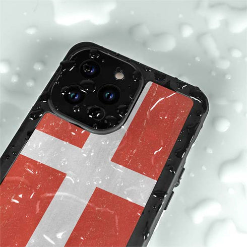 Denmark Flag Distressed iPhone 14 Pro Max Waterproof Case