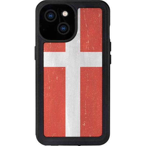 Denmark Flag Distressed iPhone 15 Waterproof Case
