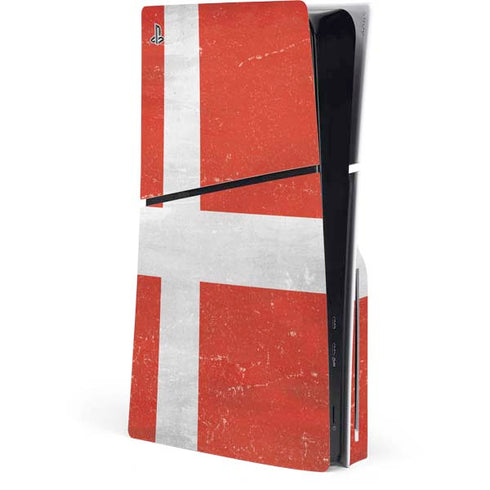 Denmark Flag Distressed PS5 Slim Disk Console Skin