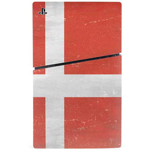 Denmark Flag Distressed PS5 Slim Disk Console Skin