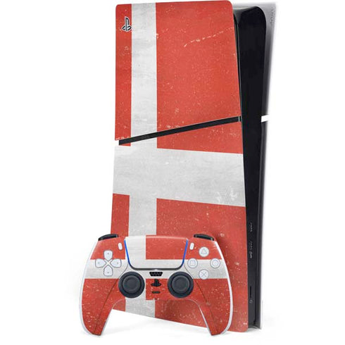 Denmark Flag Distressed PS5 Slim Digital Edition Console Skin