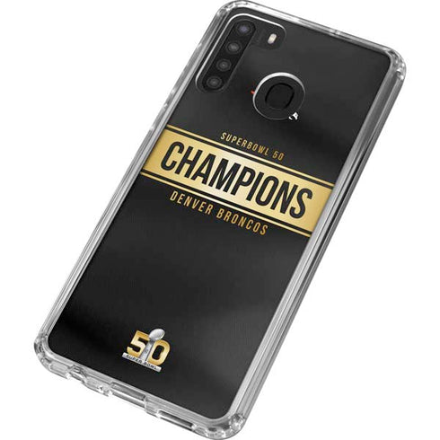 NFL Denver Broncos Super Bowl 50 Champions Black Galaxy A21 Clear Case