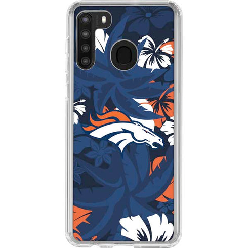 NFL Denver Broncos Tropical Print Galaxy A21 Clear Case
