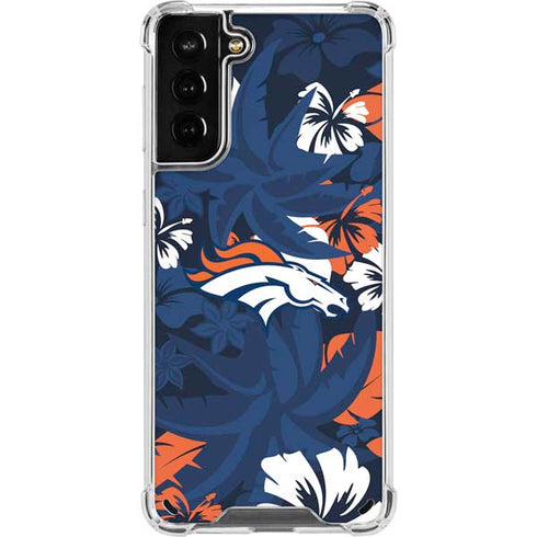 NFL Denver Broncos Tropical Print Galaxy S21 Plus 5G Clear Case
