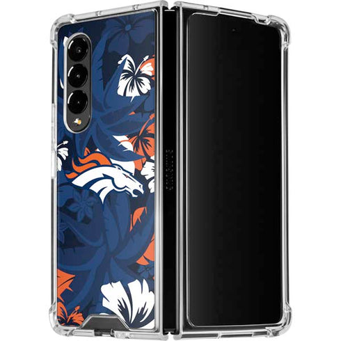NFL Denver Broncos Tropical Print Galaxy Z Fold4 5G Clear Case