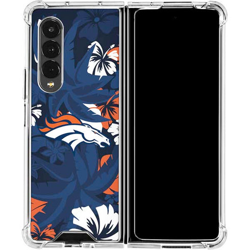 NFL Denver Broncos Tropical Print Galaxy Z Fold4 5G Clear Case