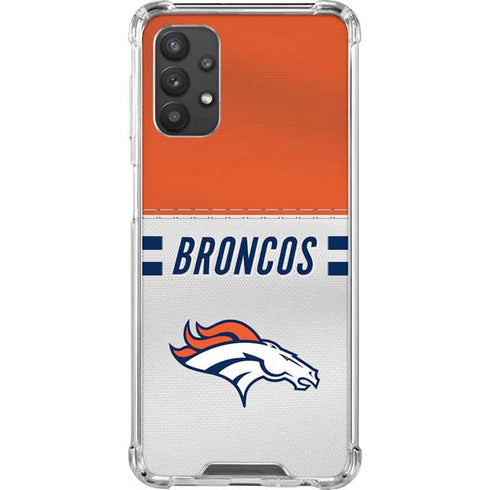 NFL Denver Broncos White Striped Galaxy A32 5G Clear Case