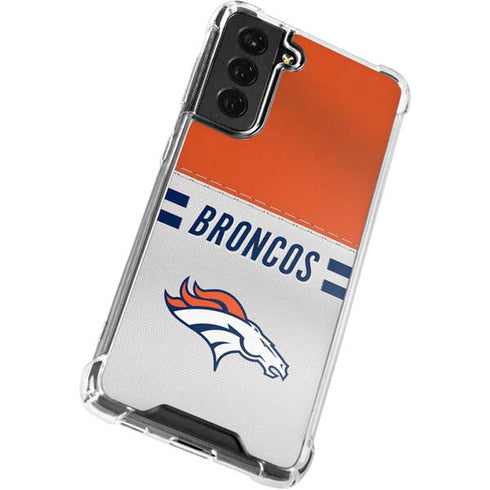 NFL Denver Broncos White Striped Galaxy S21 FE Clear Case
