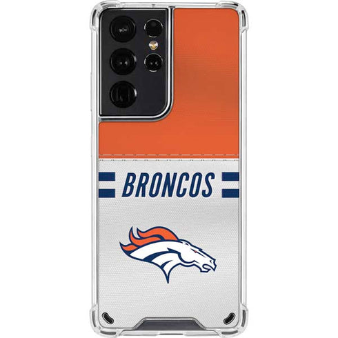 NFL Denver Broncos White Striped Galaxy S21 Ultra 5G Clear Case