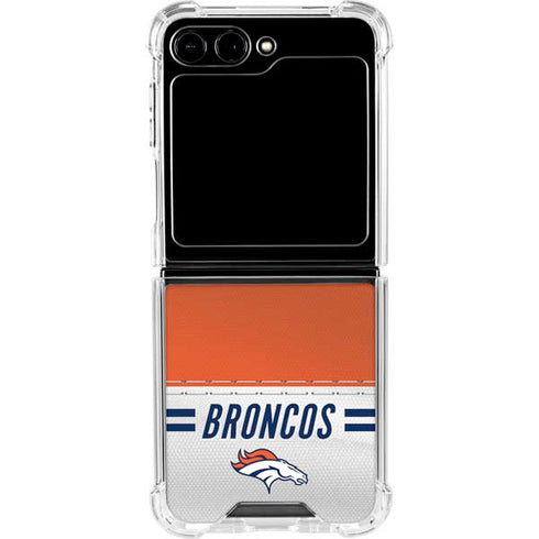 NFL Denver Broncos White Striped Galaxy Z Flip5 5G Clear Case