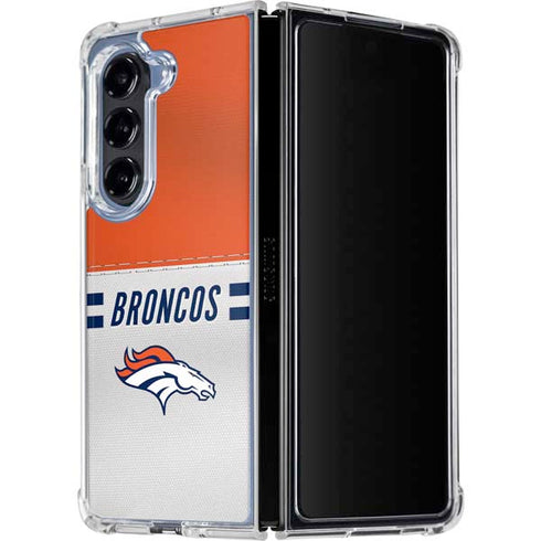 NFL Denver Broncos White Striped Galaxy Z Fold5 5G Clear Case