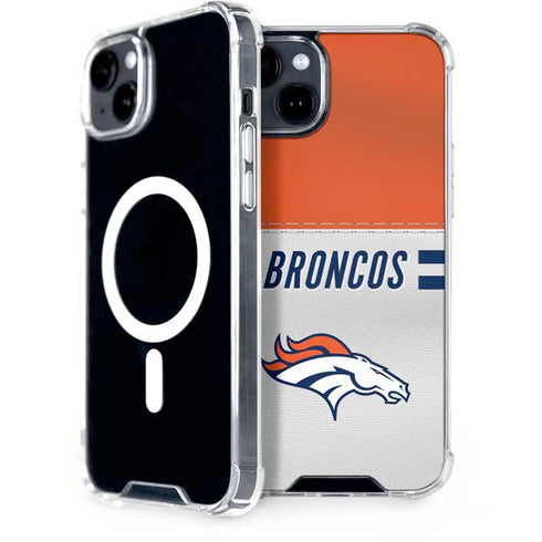 NFL Denver Broncos White Striped iPhone 15 Plus MagSafe Case