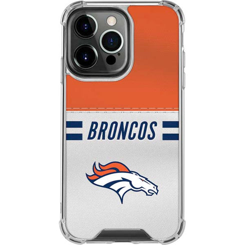 NFL Denver Broncos White Striped iPhone 14 Pro Clear Case