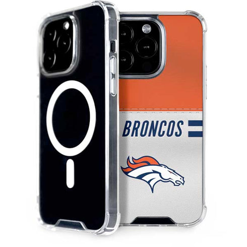 NFL Denver Broncos White Striped iPhone 14 Pro MagSafe Case
