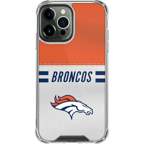 NFL Denver Broncos White Striped iPhone 14 Pro Max Clear Case