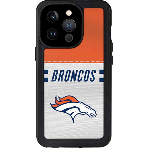 NFL Denver Broncos White Striped iPhone 14 Pro Waterproof Case